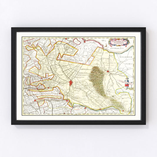 Vintage map of Utrecht, Holland, 1665