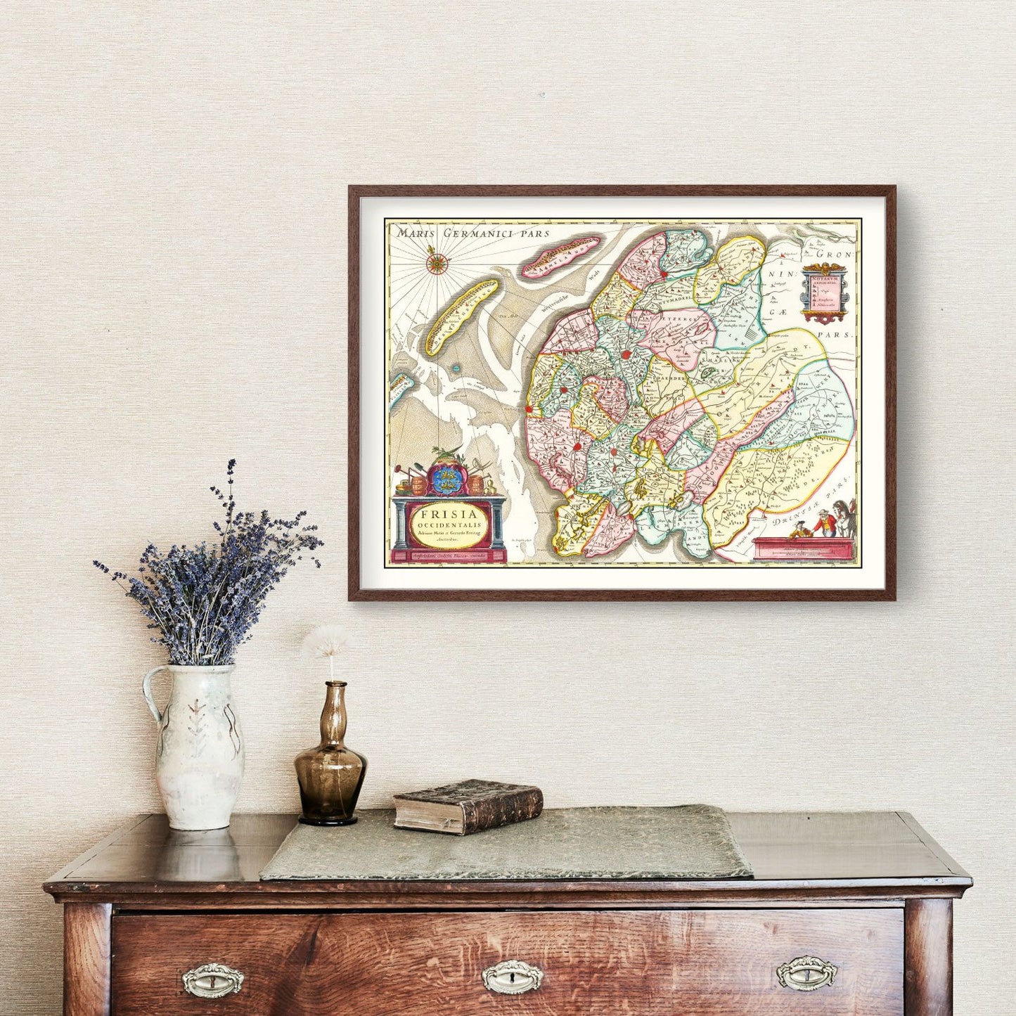 Vintage Map of West Friesland, Holland, 1665