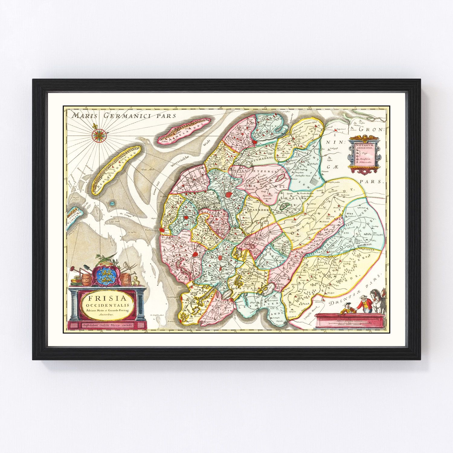 Vintage map of West Friesland, Holland, 1665, North Sea coastal Dutch polders