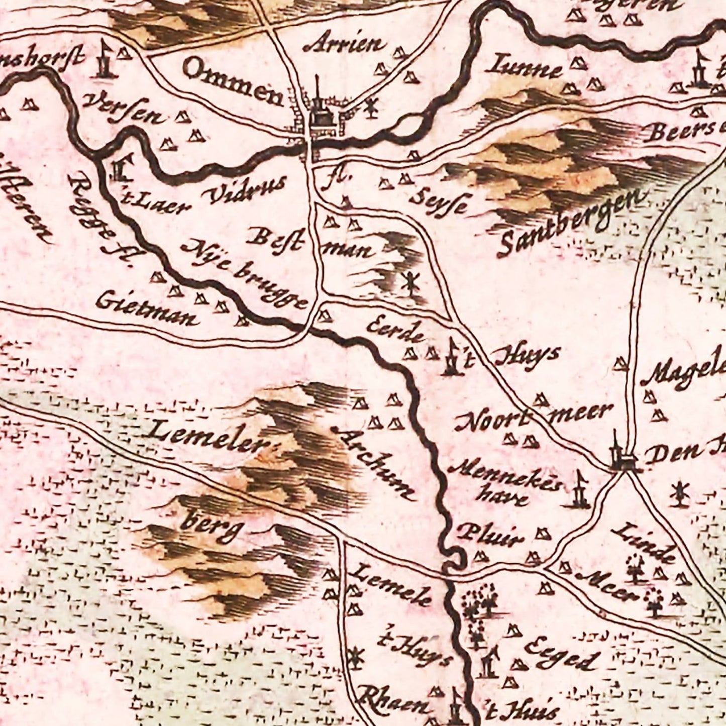 Vintage Map of Overijssel, Netherlands, 1665