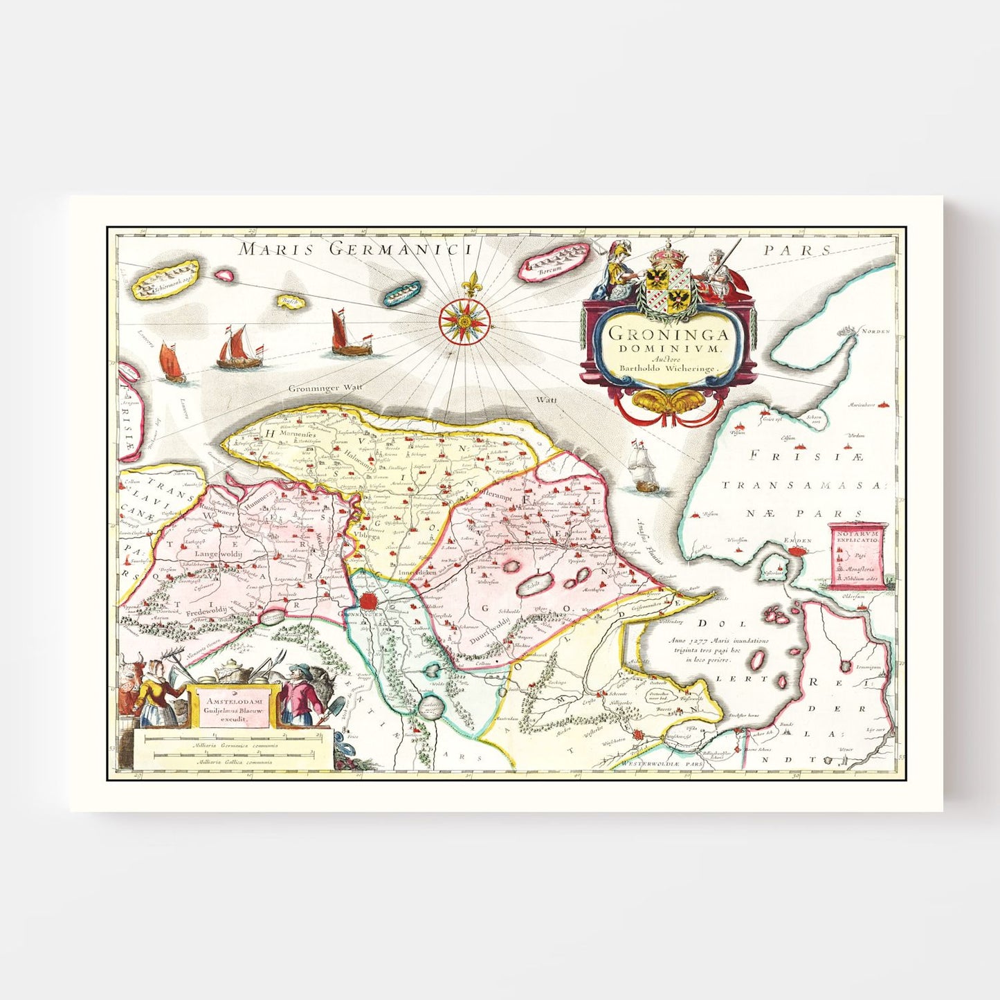 Vintage Map of Groningen, Holland, 1665