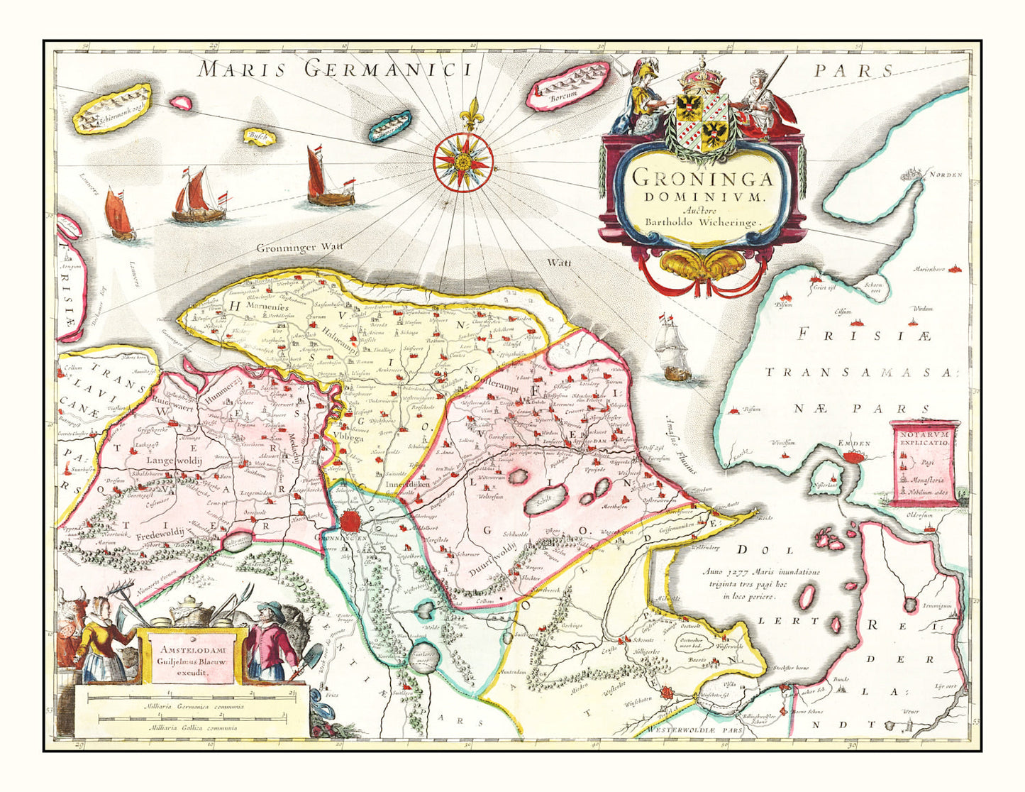 Vintage Map of Groningen, Holland, 1665