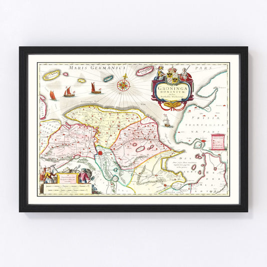 vintage map of Groningen, Holland, 1665