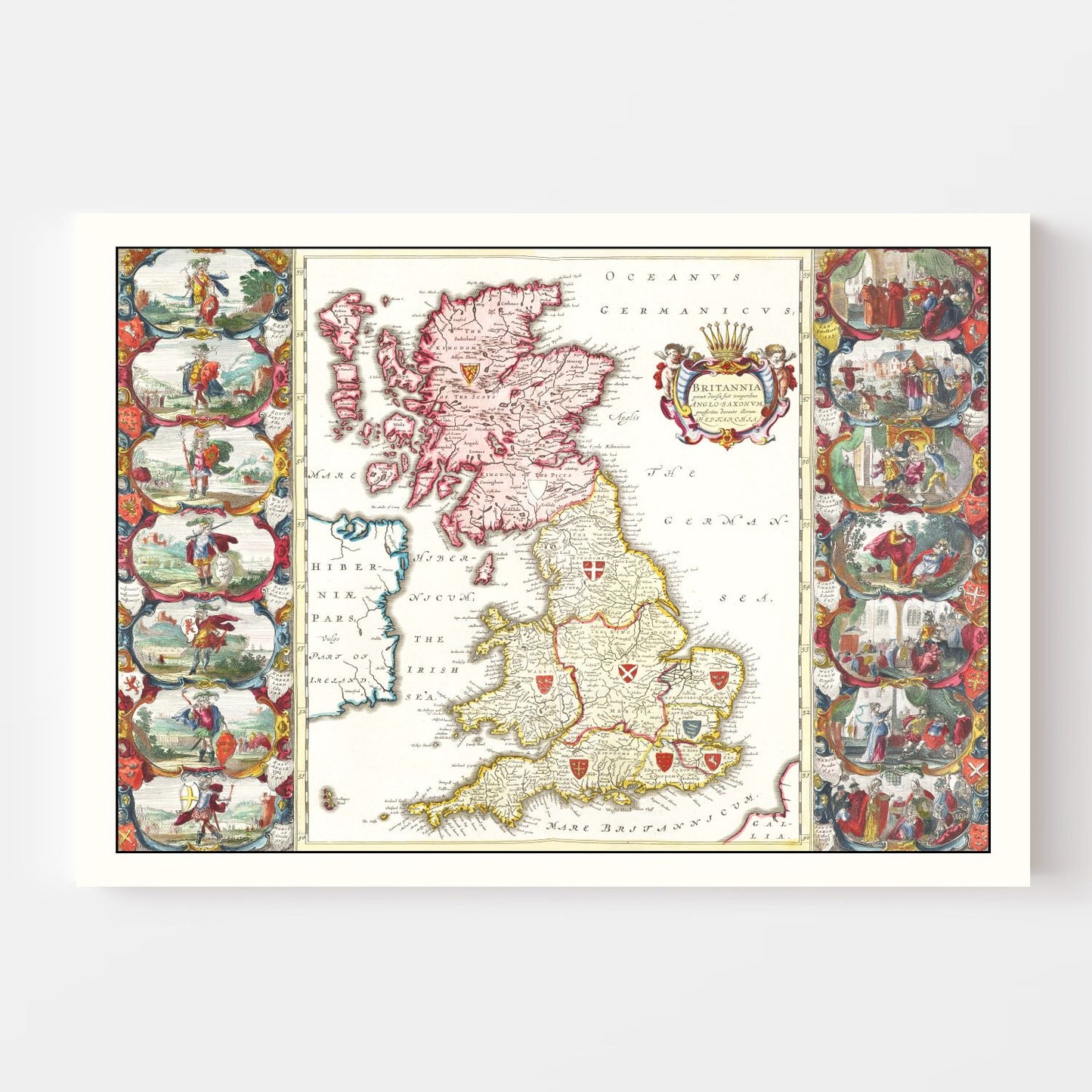 Vintage Map of the Saxon Kingdoms of Britain, 1665