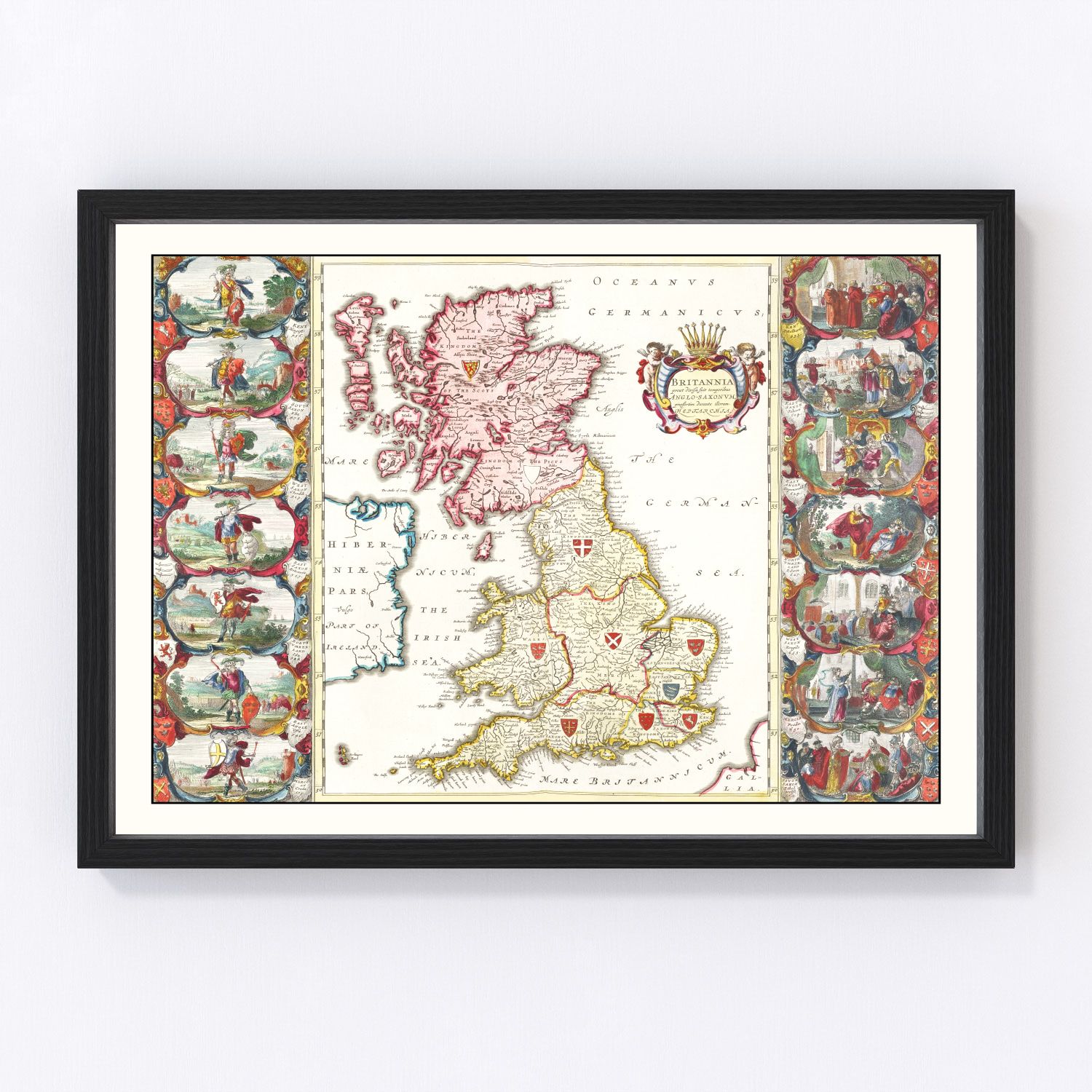 vintage map of the Saxon Kingdoms of Britain, 1665
