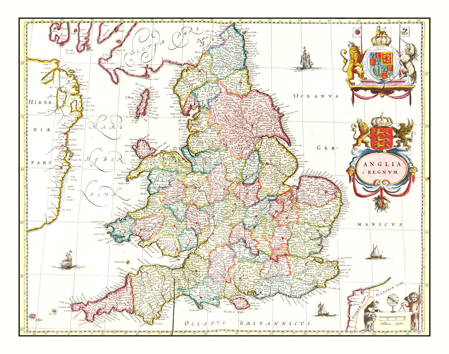 Vintage Map of the United Kingdom, 1665
