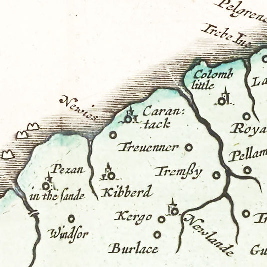 Vintage Map of Cornwall, England, 1665