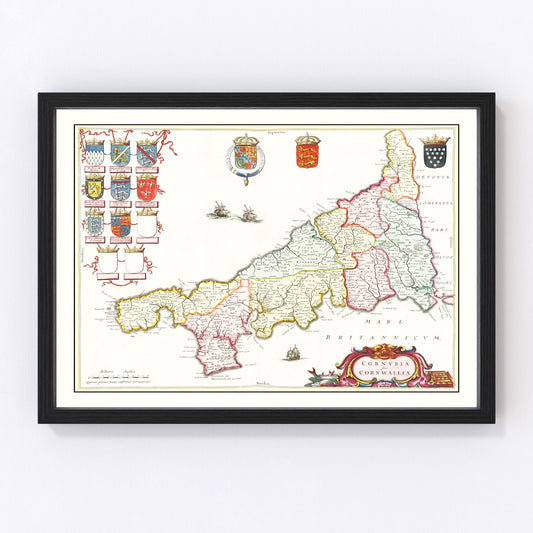 vintage map of Cornwall, England, 1665