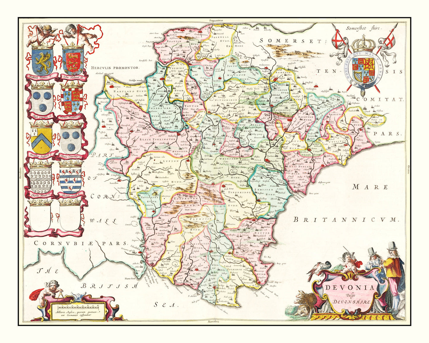 Vintage Map of Devon, England 1665