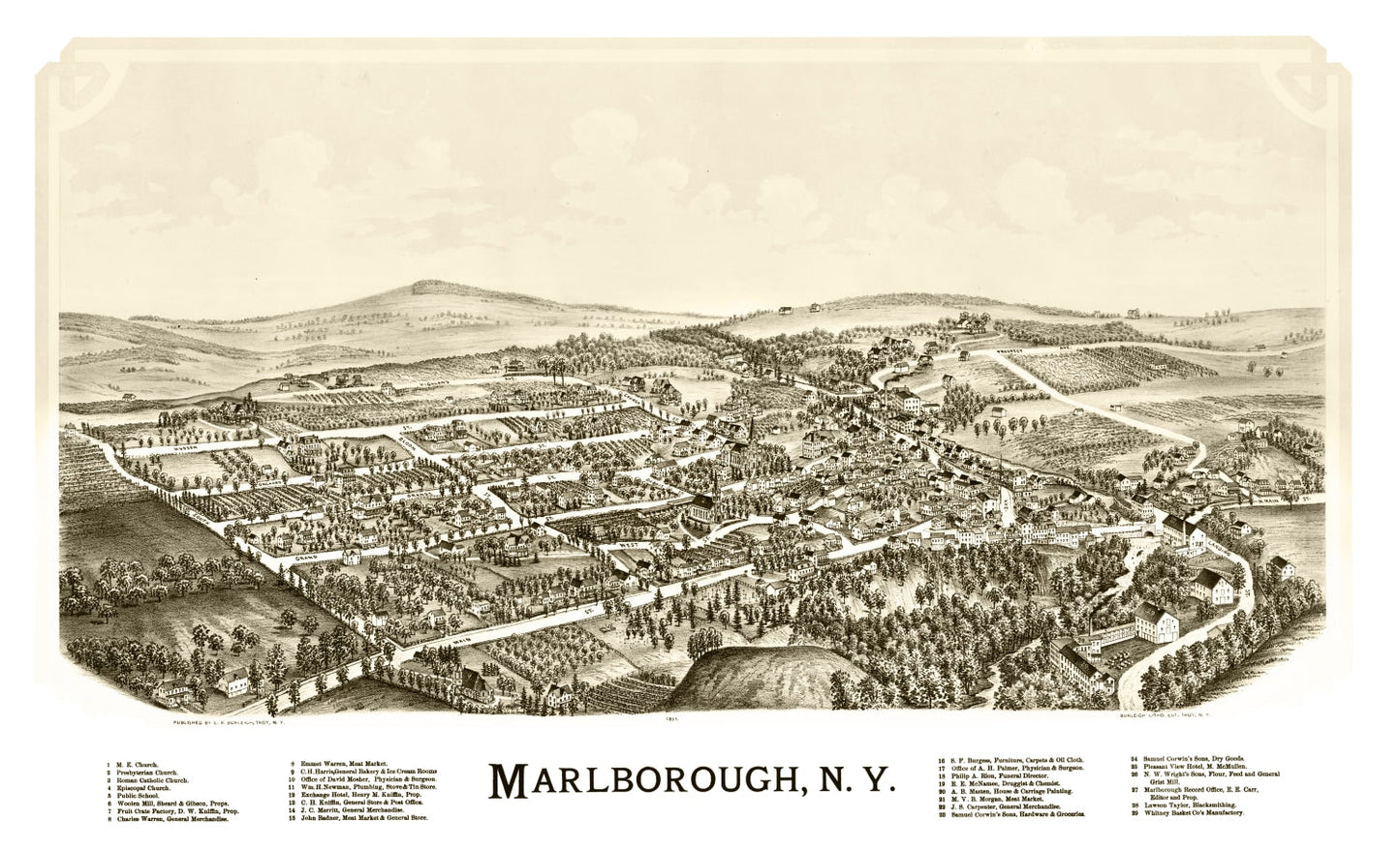 Vintage Map of Marlborough, New York, 1891