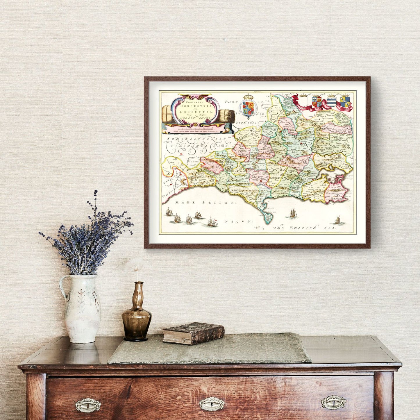 Vintage Map of Dorsetshire, England, 1665