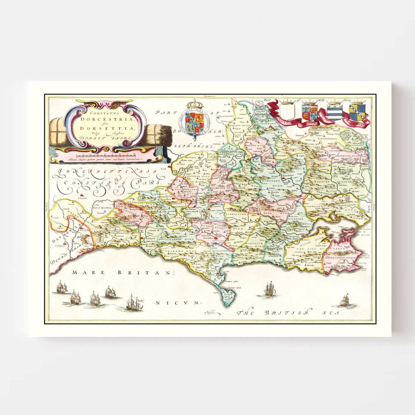 Vintage Map of Dorsetshire, England, 1665