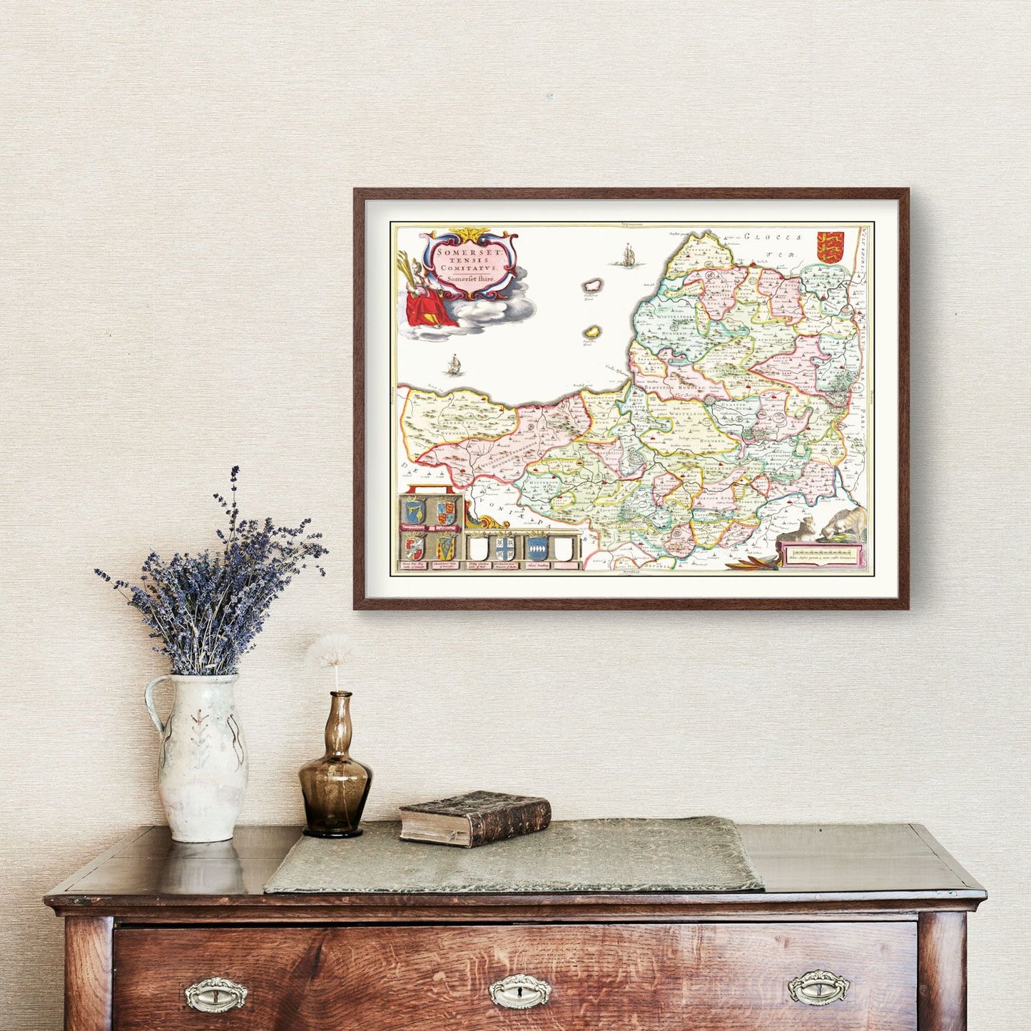 Vintage Map of Somerset, England, 1665