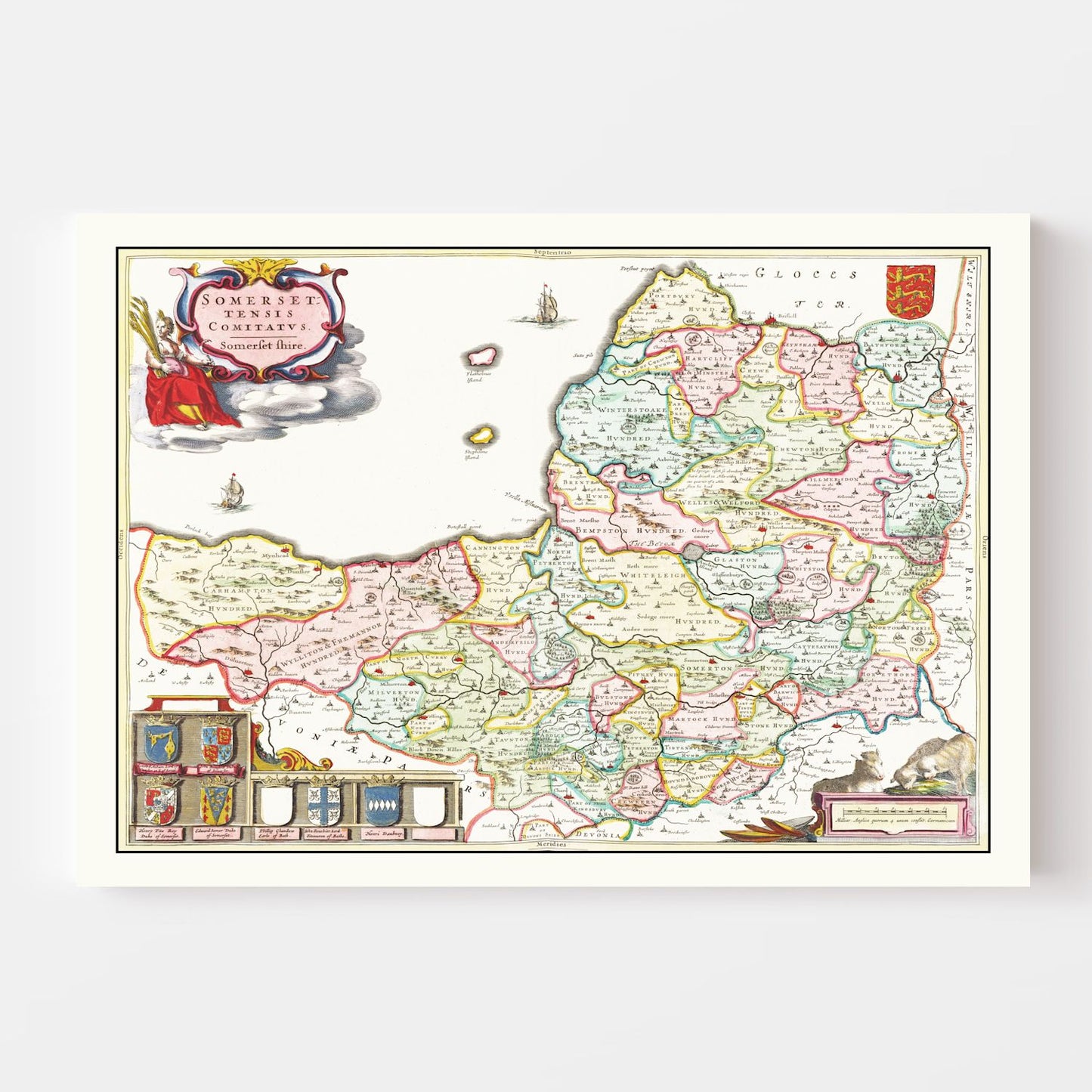 Vintage Map of Somerset, England, 1665