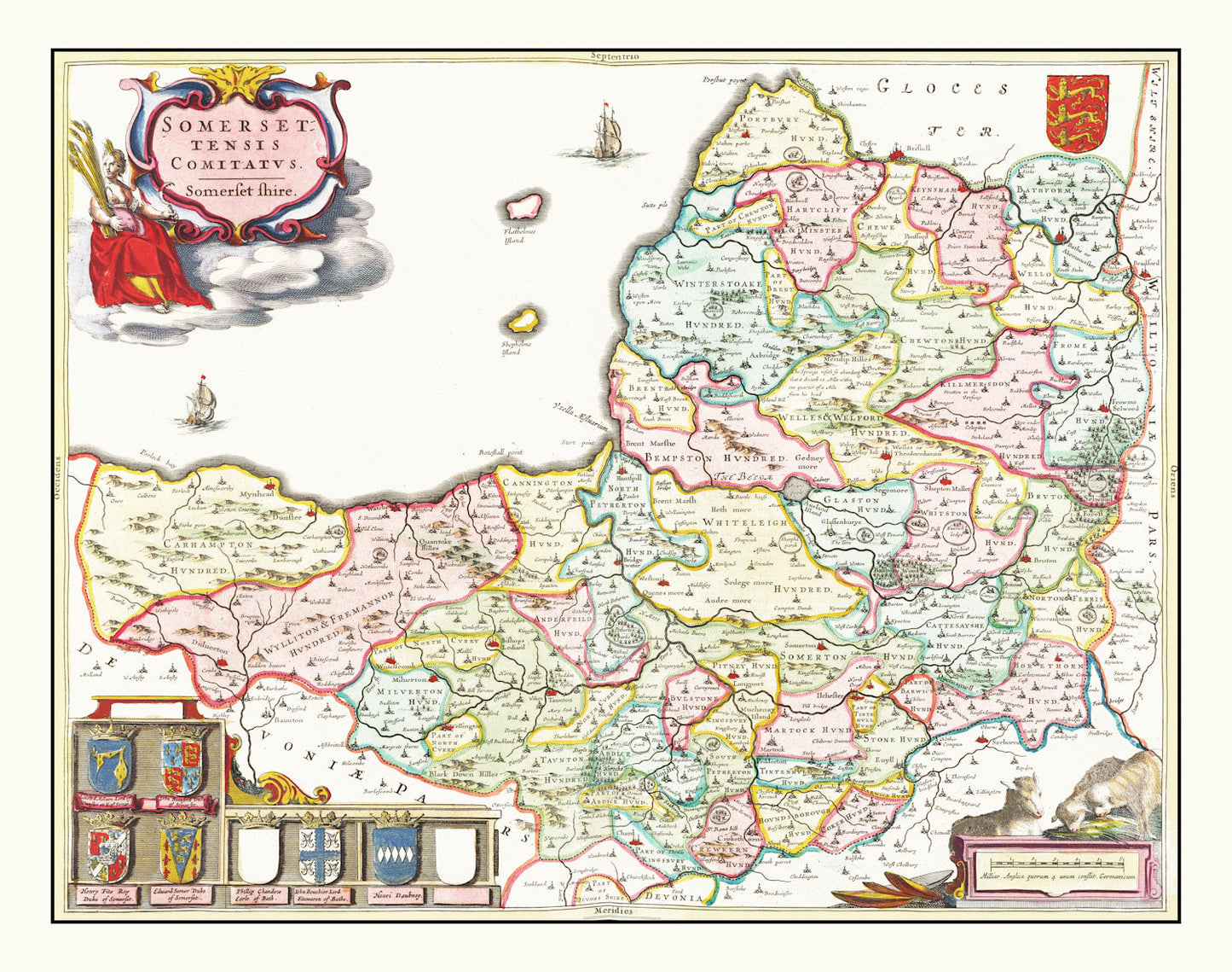 Vintage Map of Somerset, England, 1665