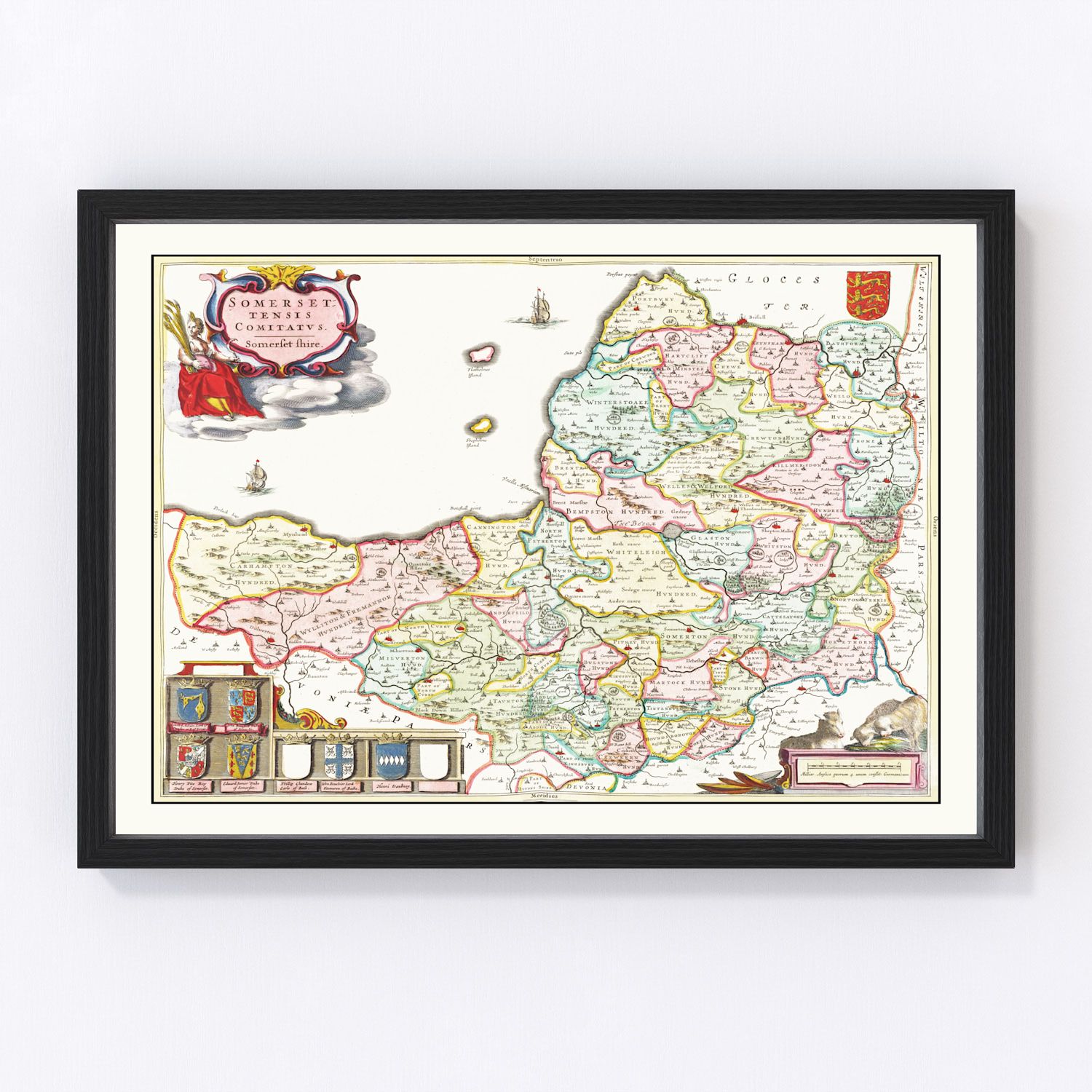 Vintage map of Somerset, England, 1665