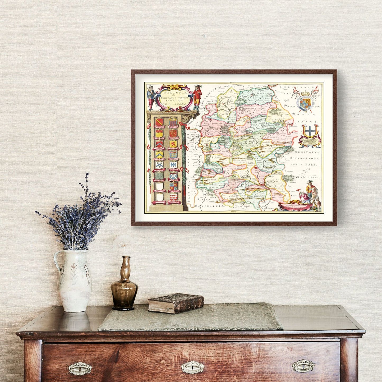 Vintage Map of Wiltshire, England, 1665