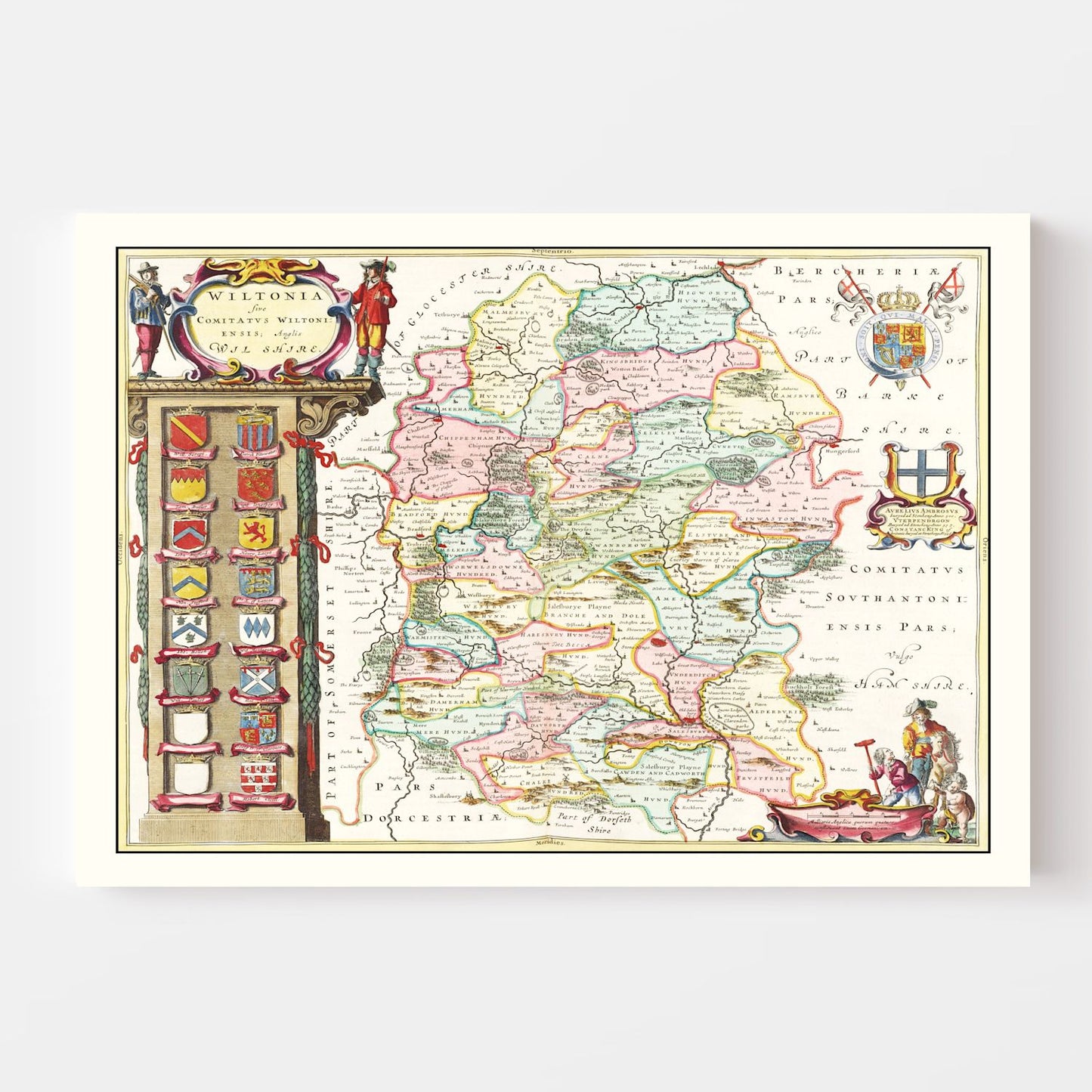 Vintage Map of Wiltshire, England, 1665
