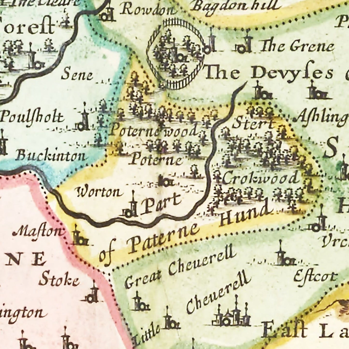 Vintage Map of Wiltshire, England, 1665