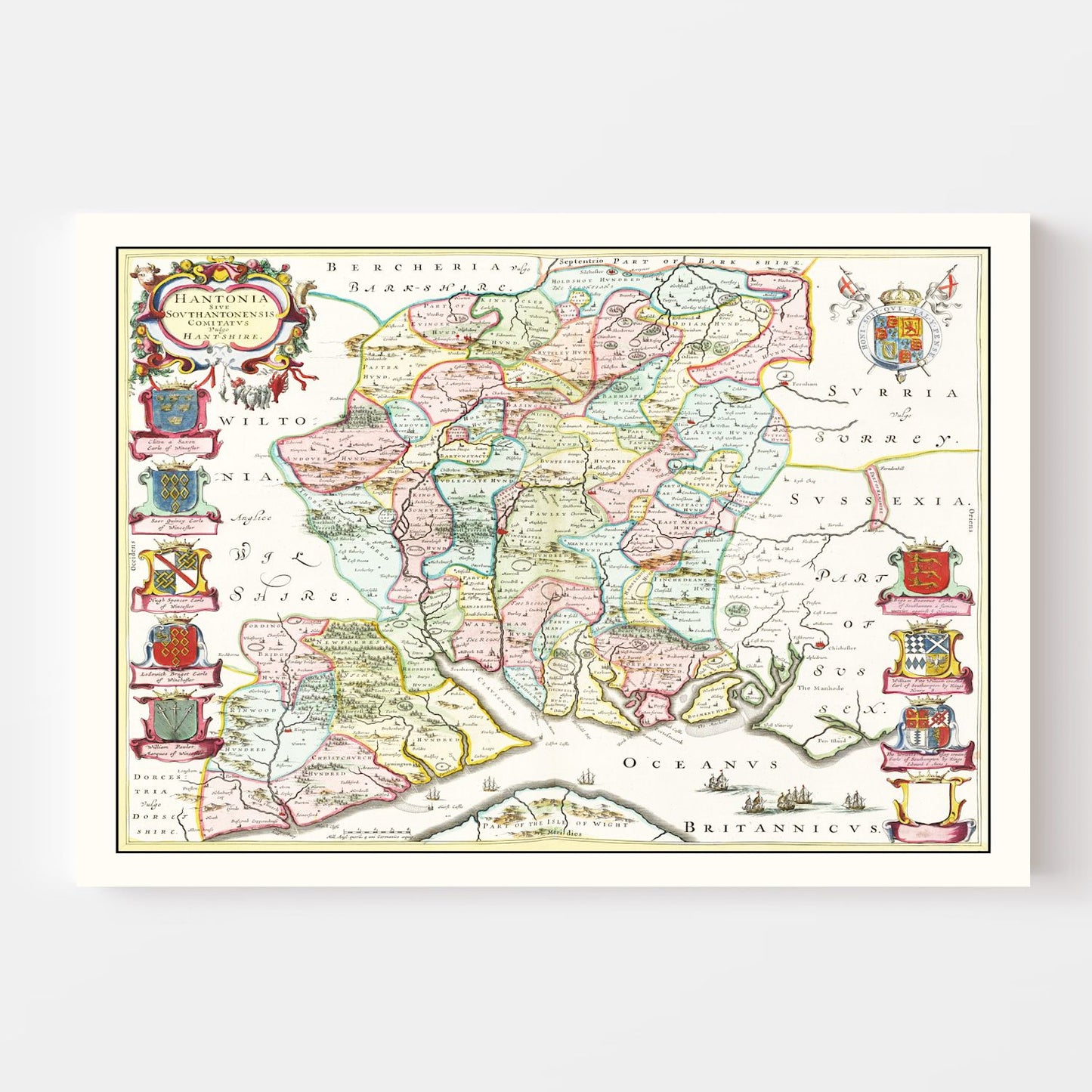 Vintage Map of Hampshire, England, 1665