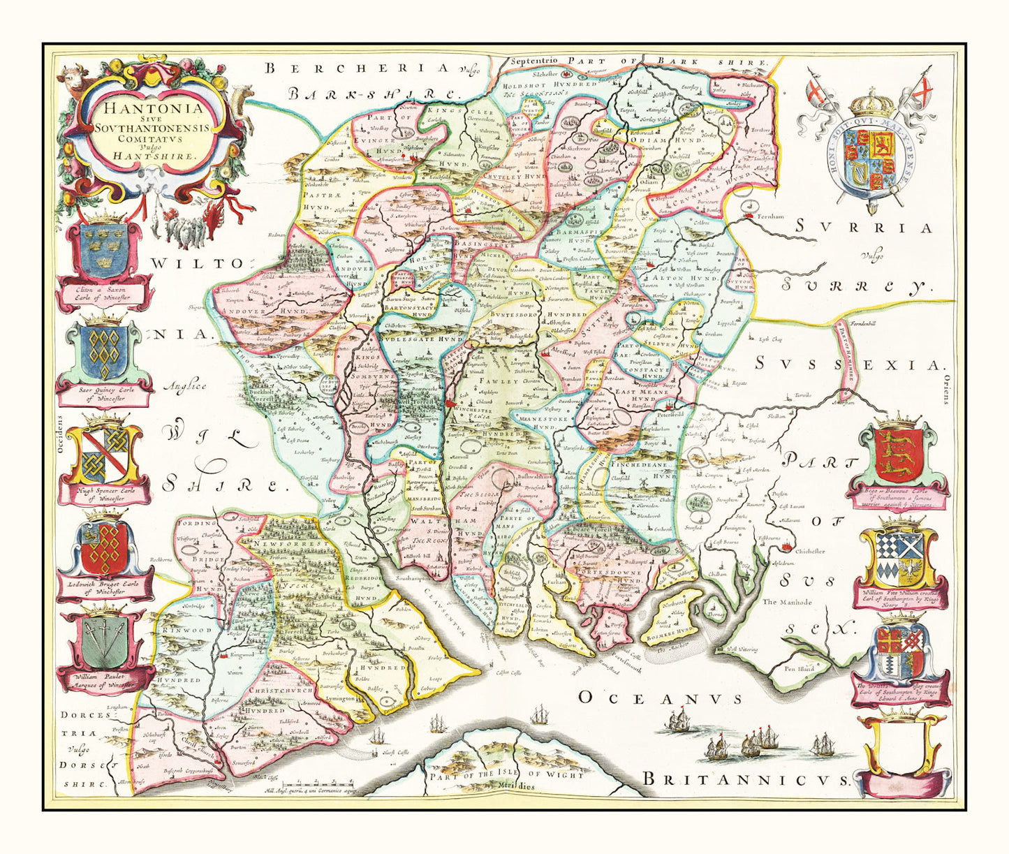 Vintage Map of Hampshire, England, 1665