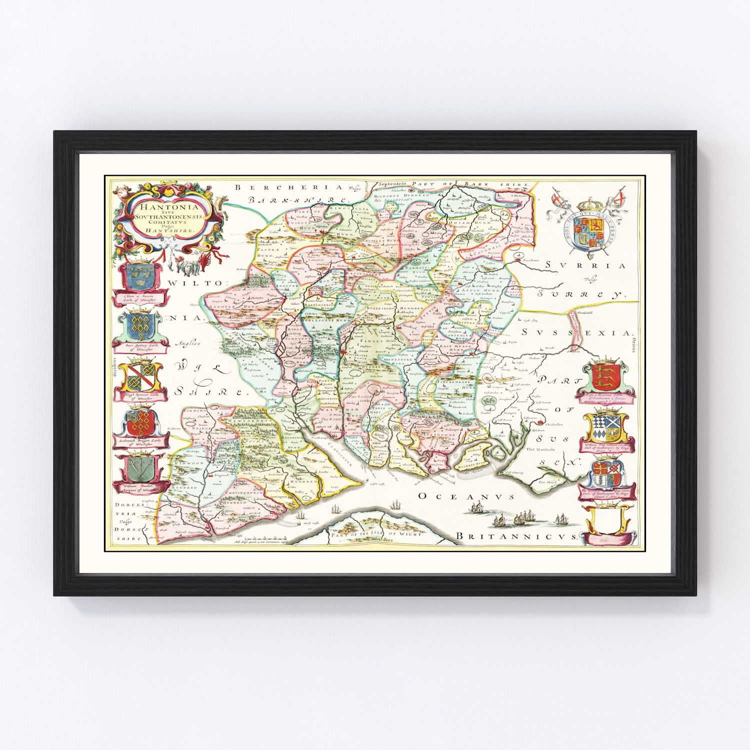 Vintage map of Hampshire, England, 1665