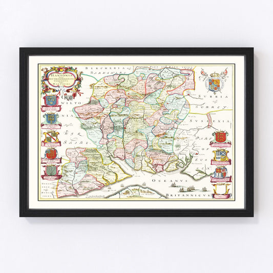 Vintage map of Hampshire, England, 1665