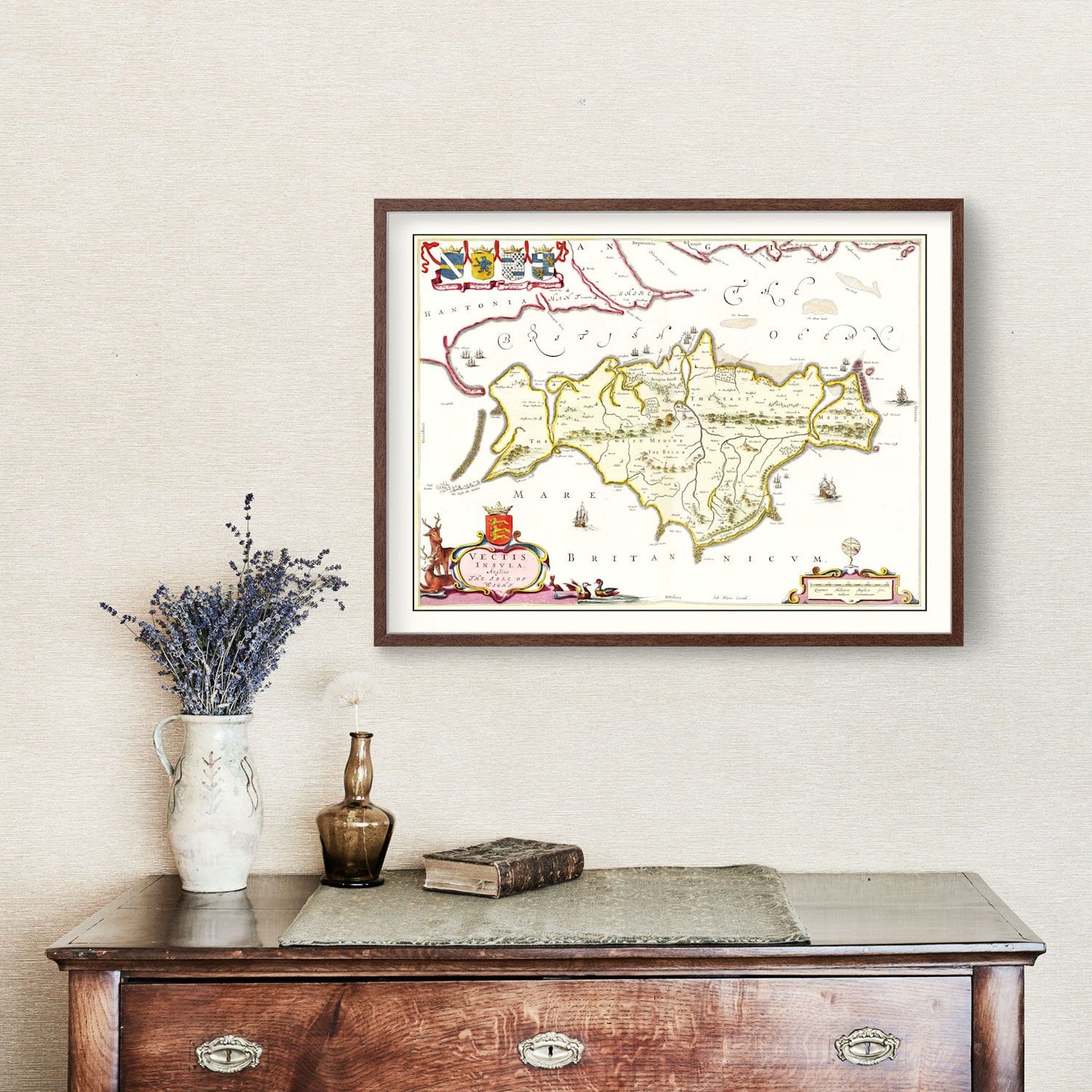 Vintage Map of the Isle of Wight, England, 1665