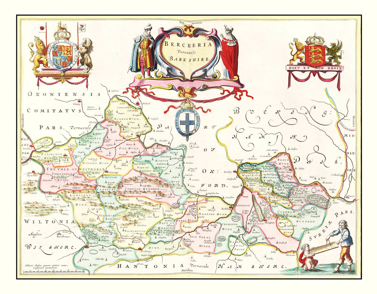 Vintage Map of Berkshire, England, 1665