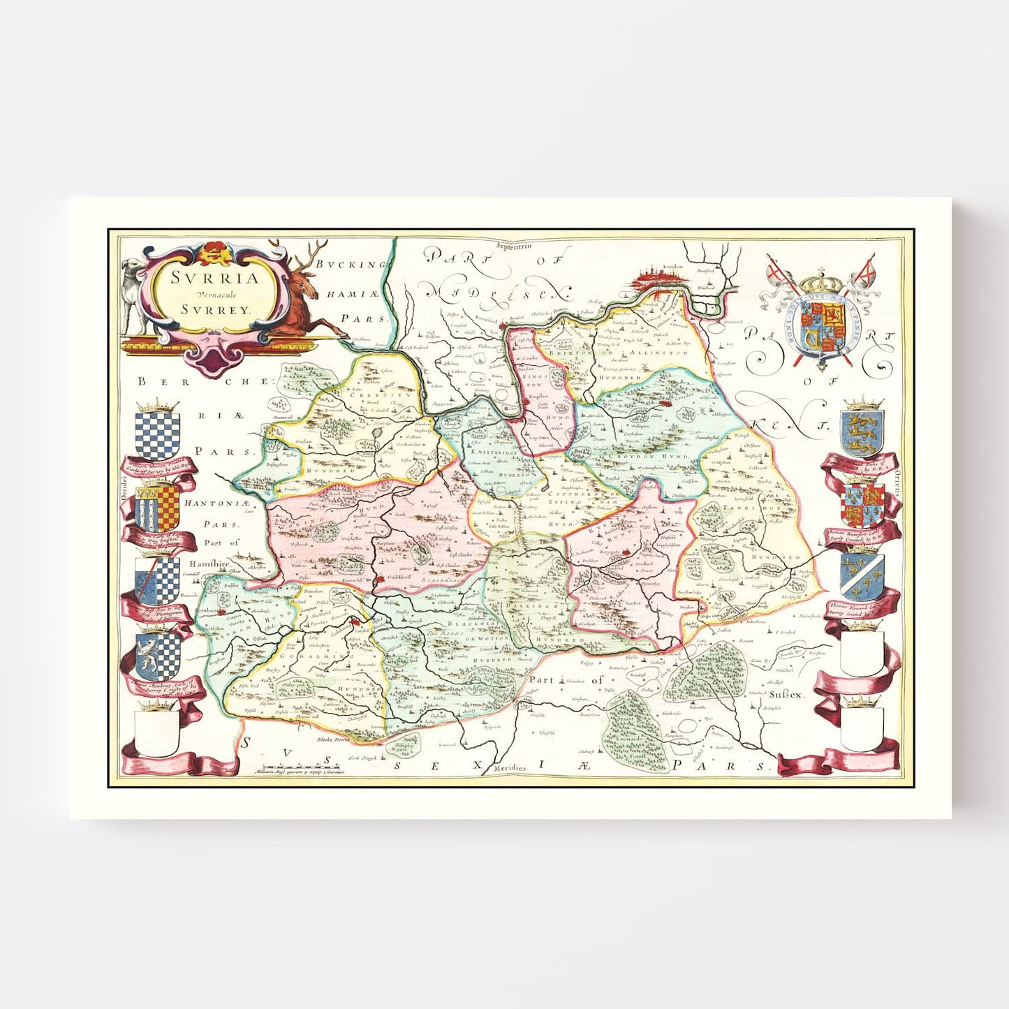 Vintage Map of Surrey, England, 1665