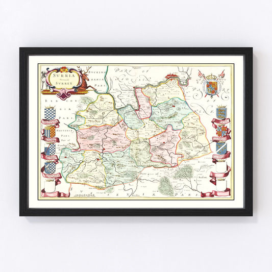 Vintage map of Surrey, England, 1665