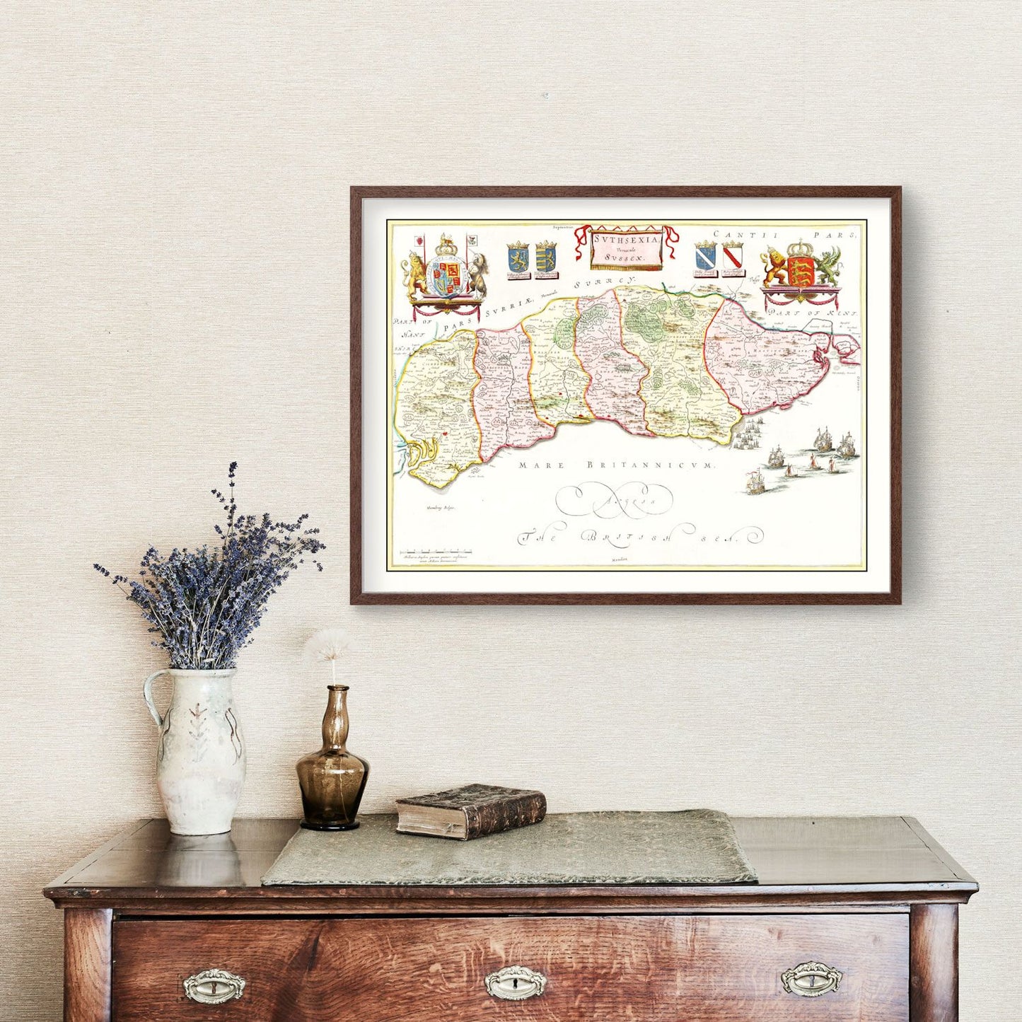 Vintage Map of Sussex, England, 1665