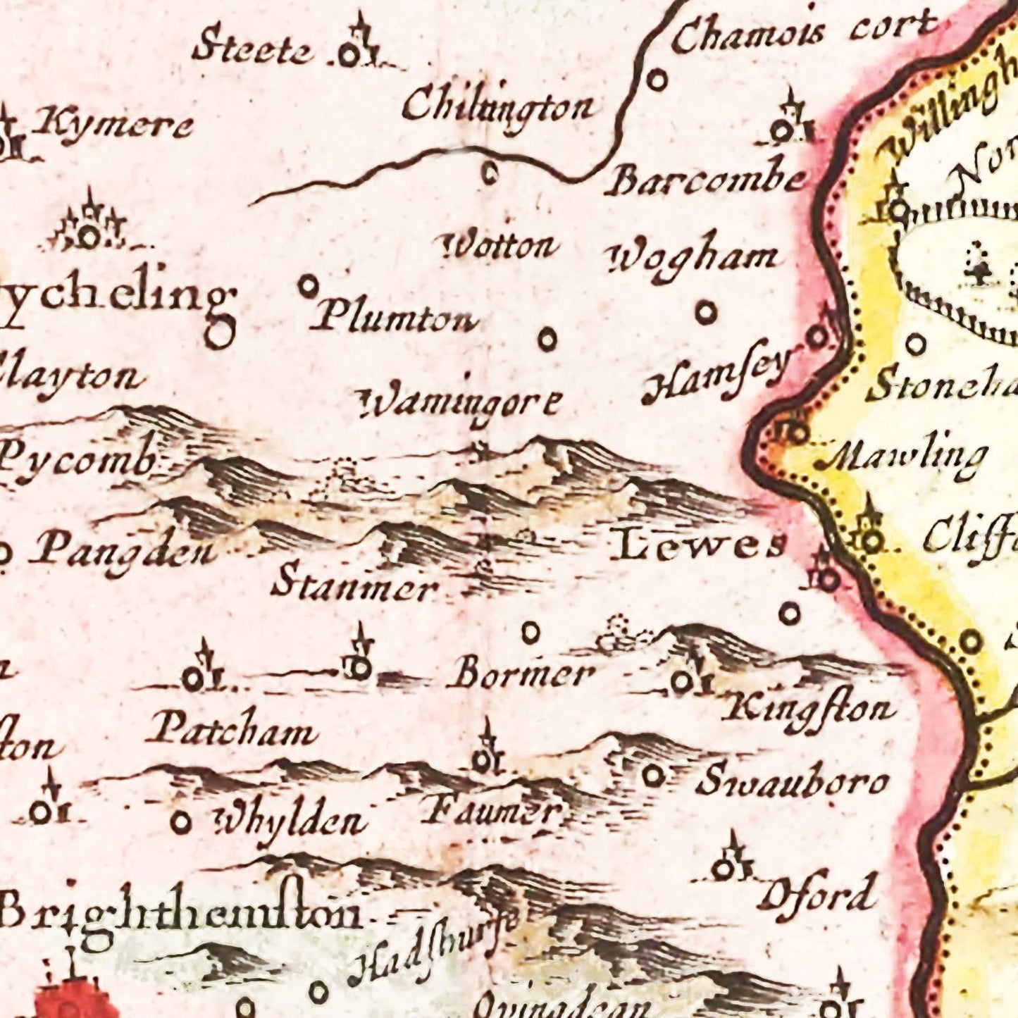 Vintage Map of Sussex, England, 1665