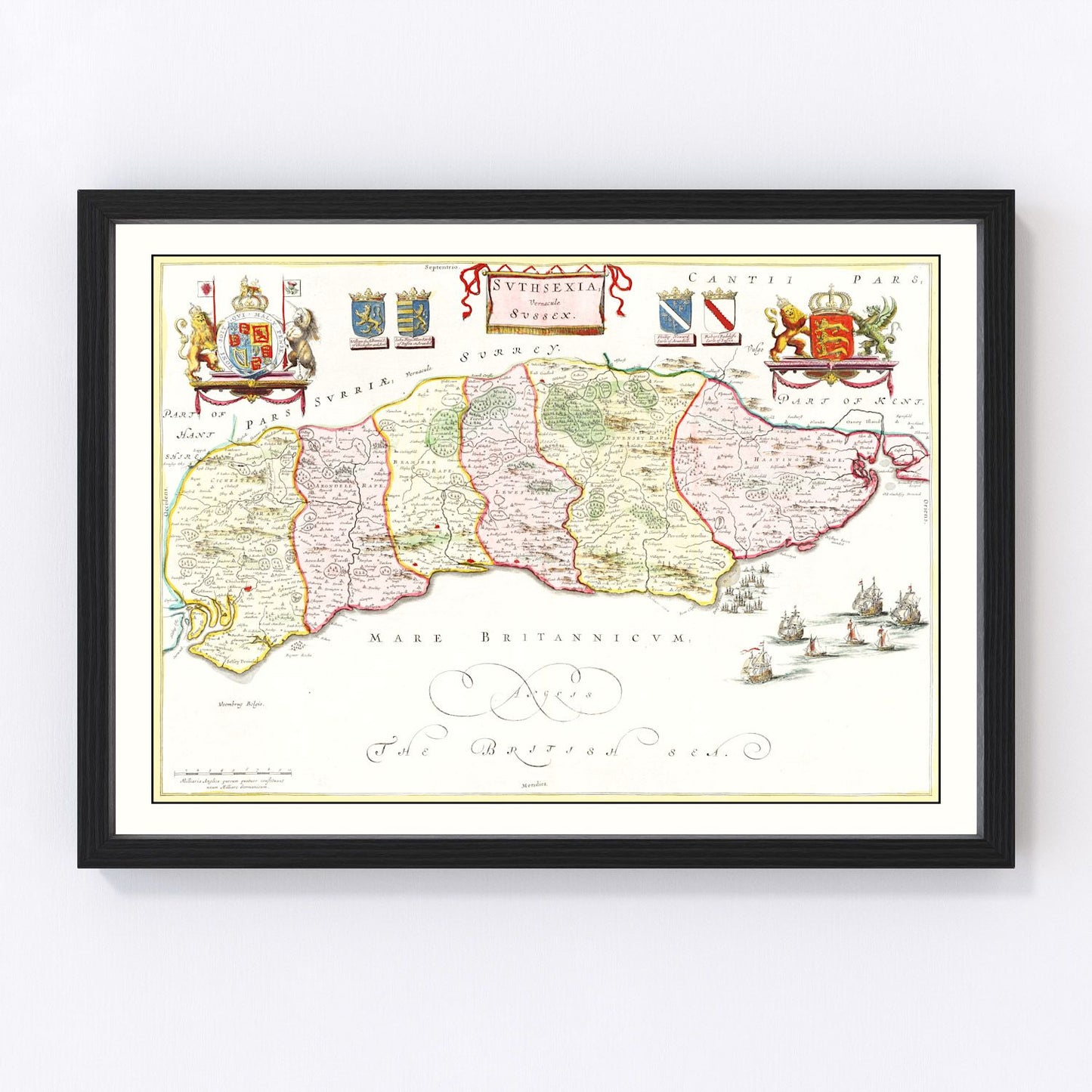 Vintage map of Sussex, England, 1665
