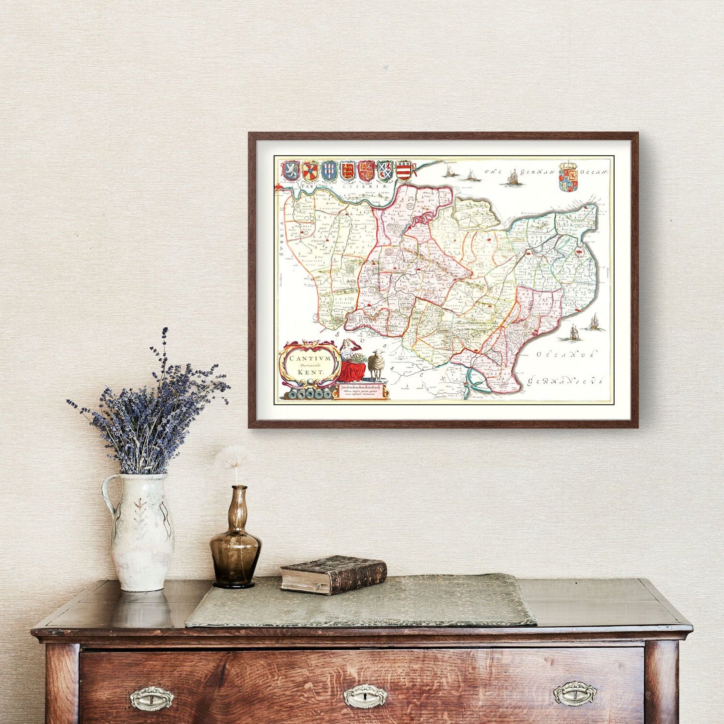 Vintage Map of Kent, England, 1665