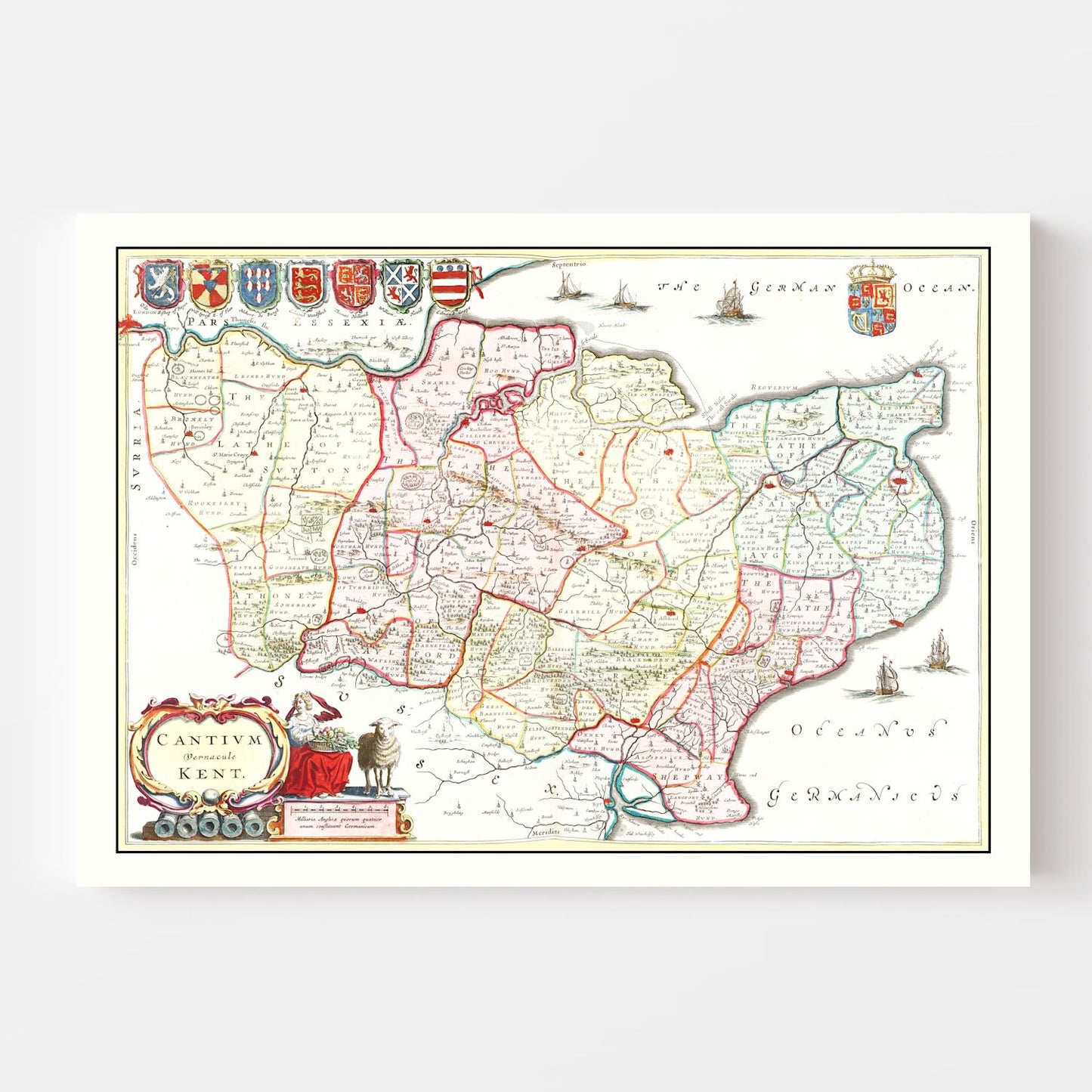 Vintage Map of Kent, England, 1665