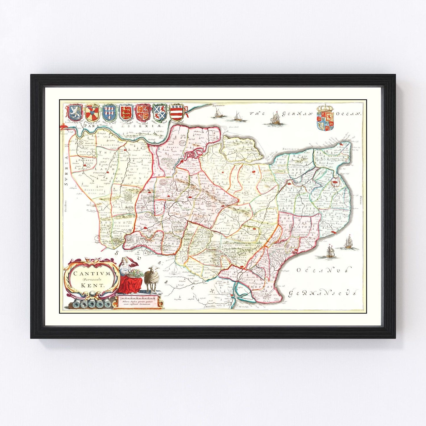 vintage map of Kent, England, 1665