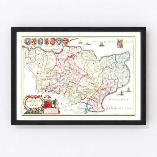 vintage map of Kent, England, 1665