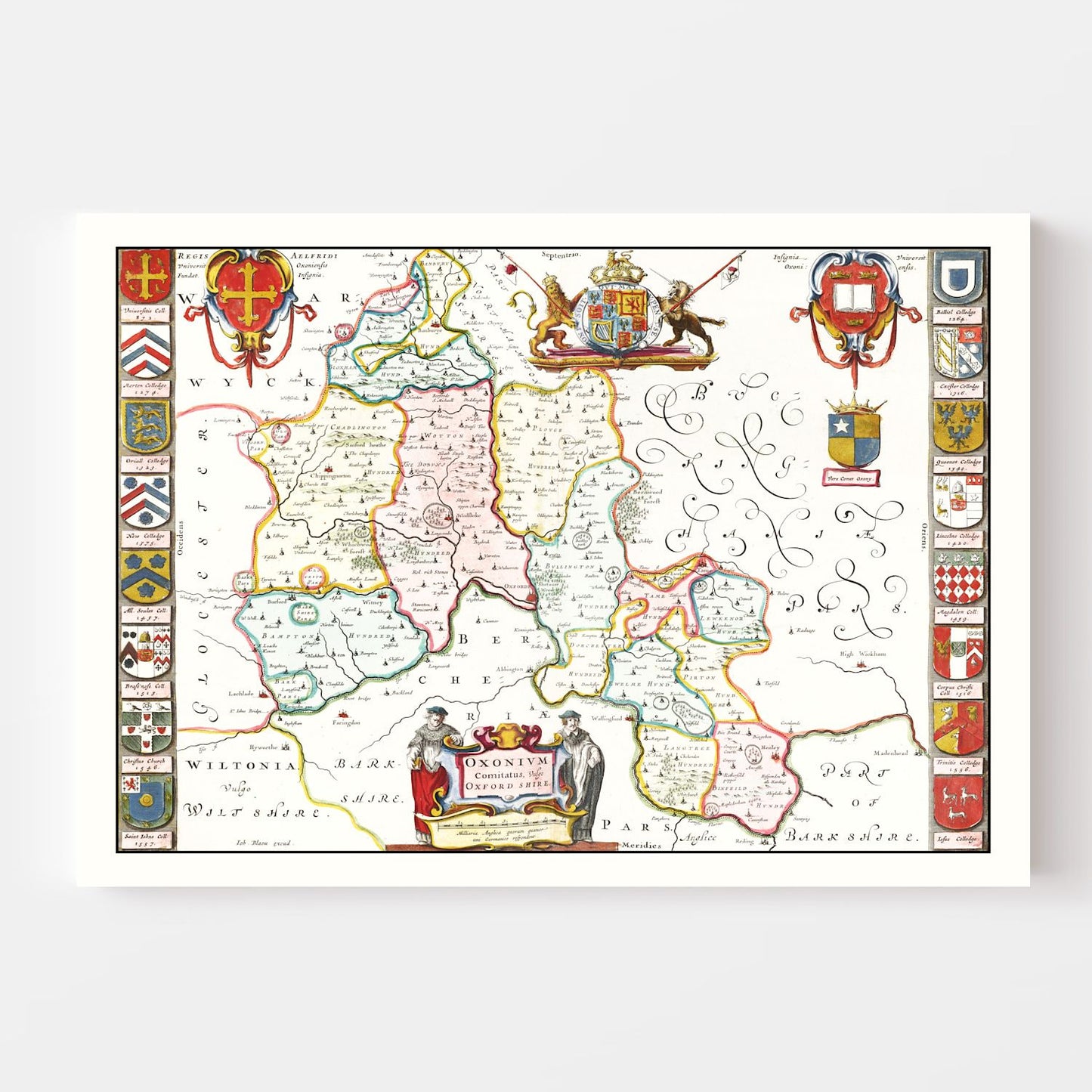 Vintage Map of Oxfordshire, England, 1665