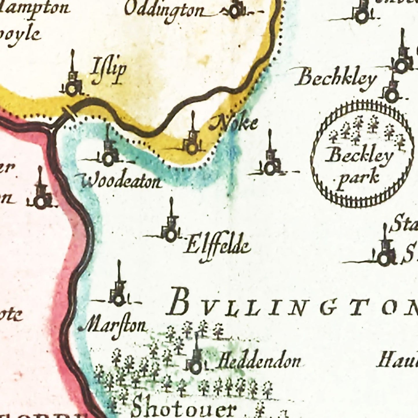 Vintage Map of Oxfordshire, England, 1665