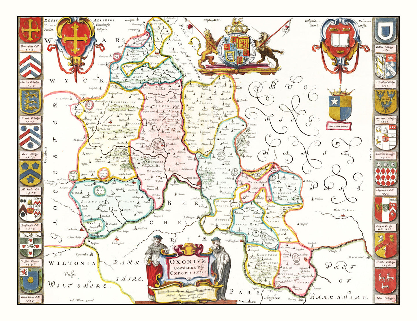 Vintage Map of Oxfordshire, England, 1665