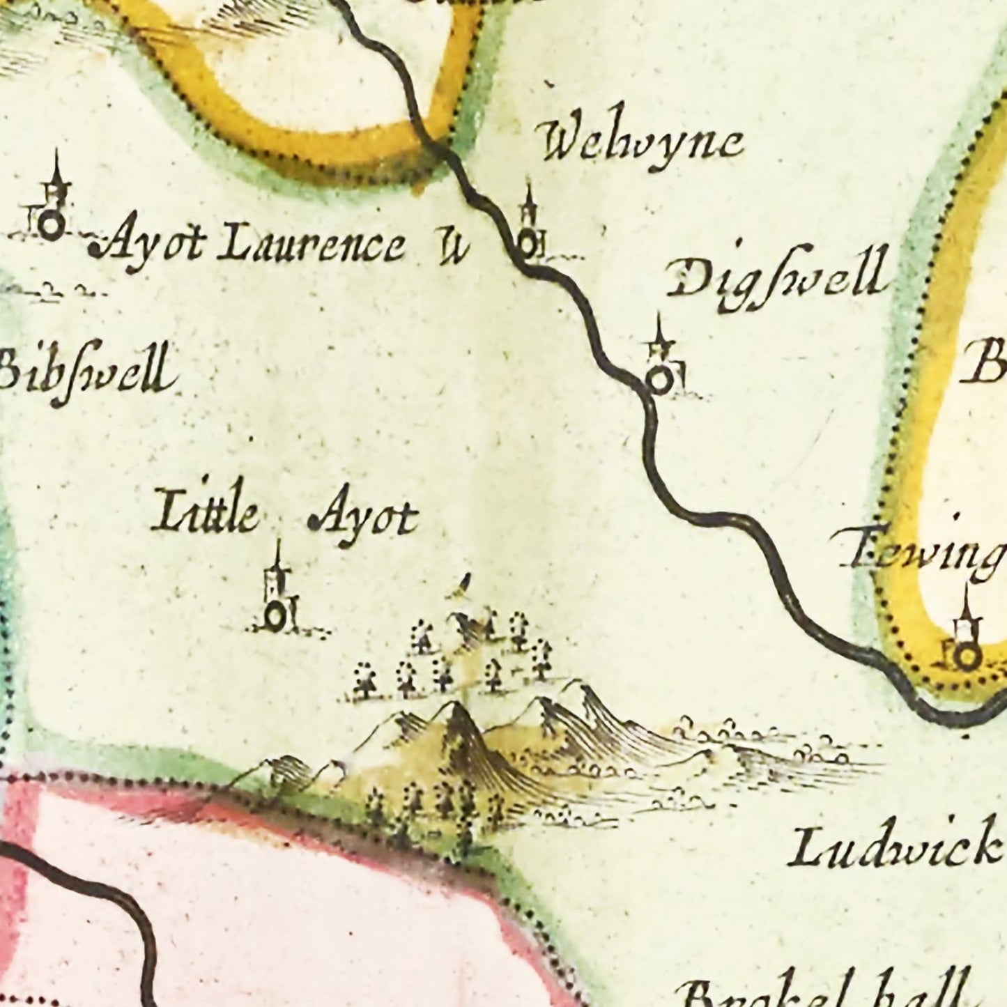 Vintage Map of Hertfordshire, England, 1665