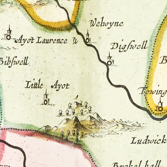Vintage Map of Hertfordshire, England, 1665