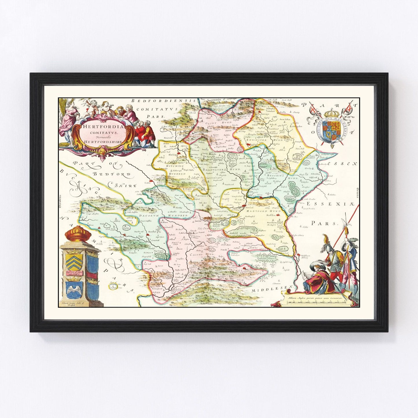vintage map of Hertfordshire, England, 1665