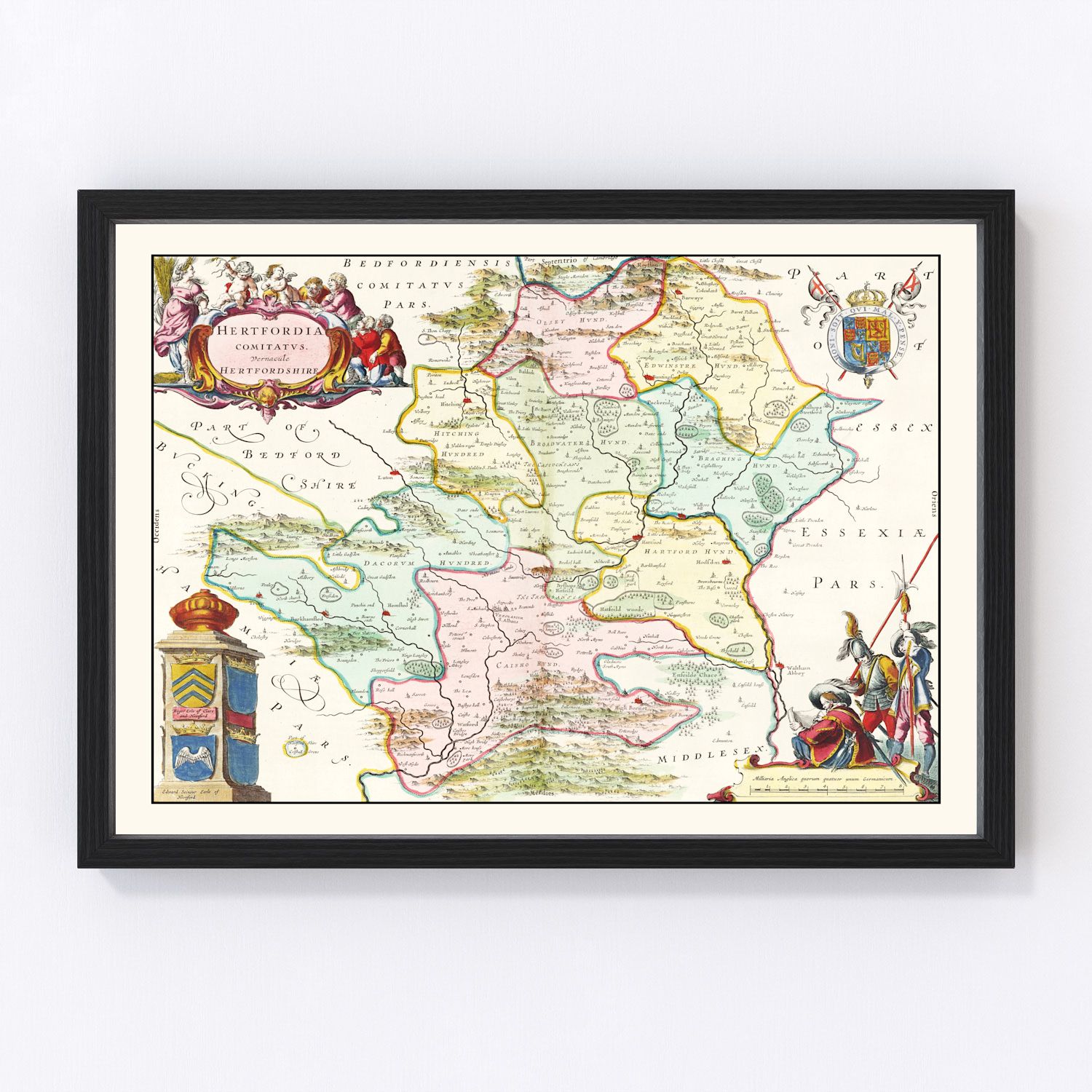 vintage map of Hertfordshire, England, 1665