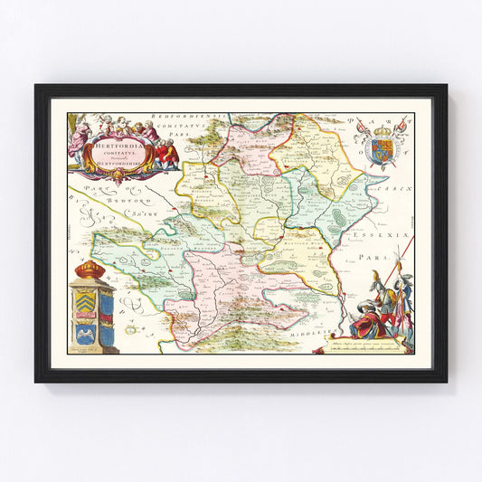 vintage map of Hertfordshire, England, 1665