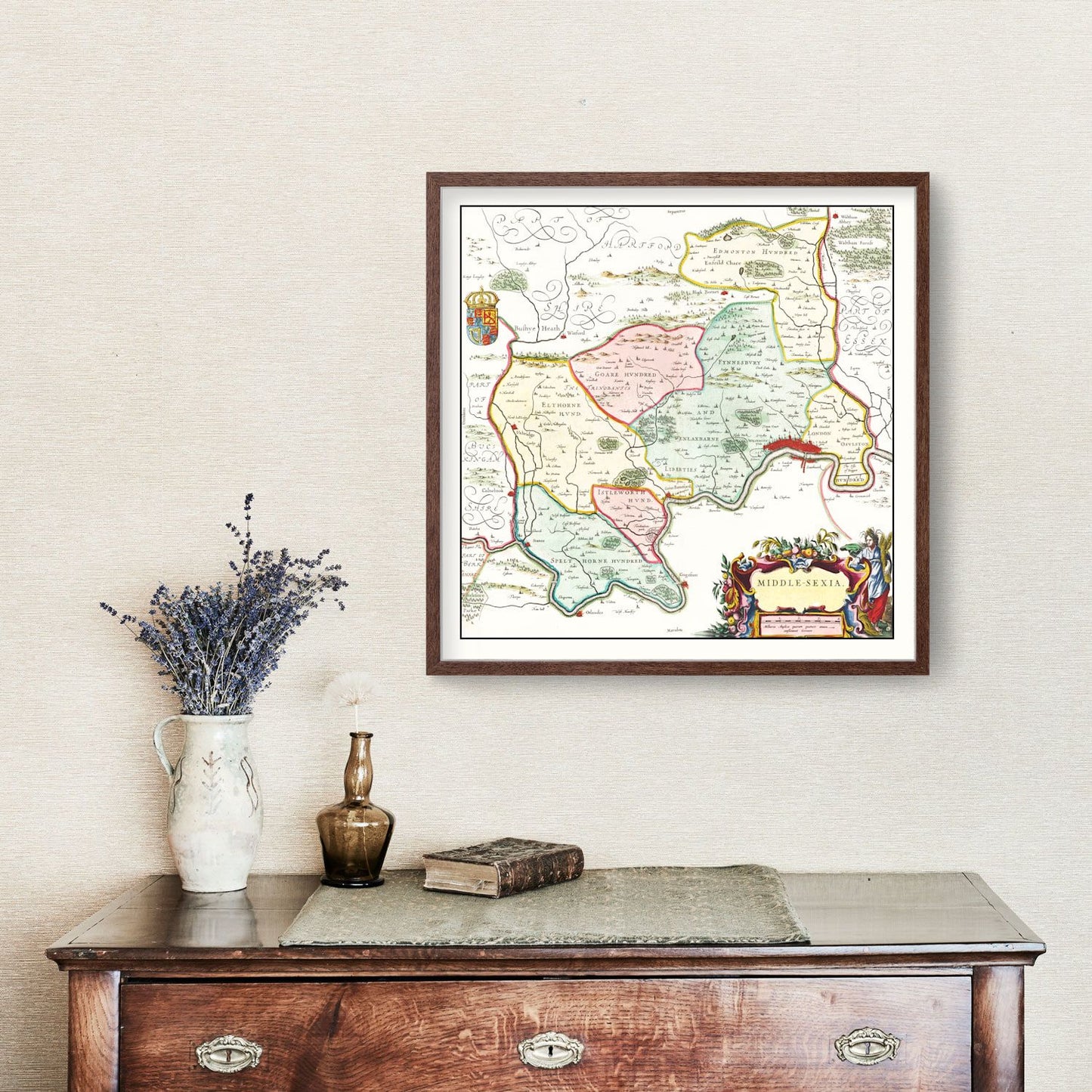 Vintage Map of Middlesex, England, 1665