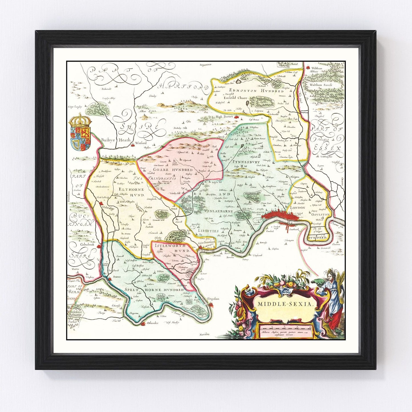 vintage map of Middlesex, England, 1665