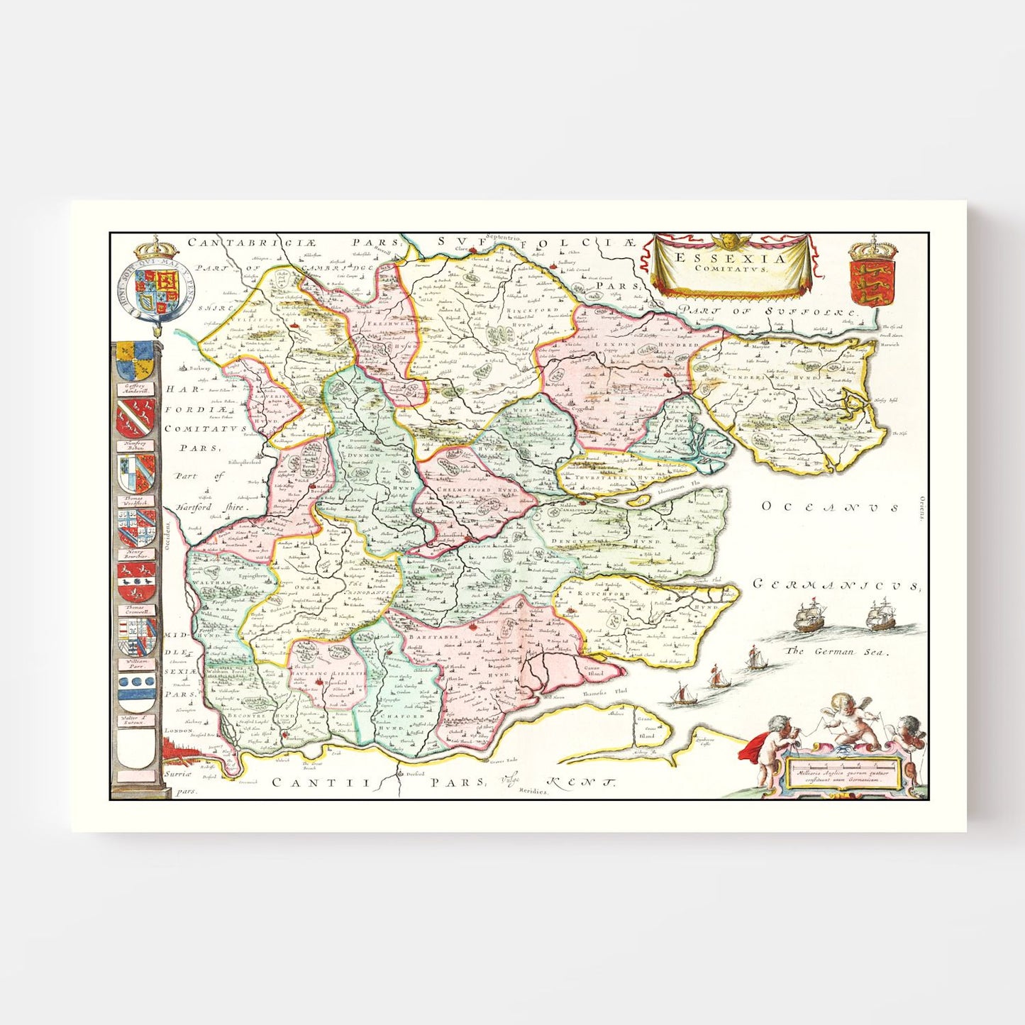 Vintage Map of Essex, England, 1665