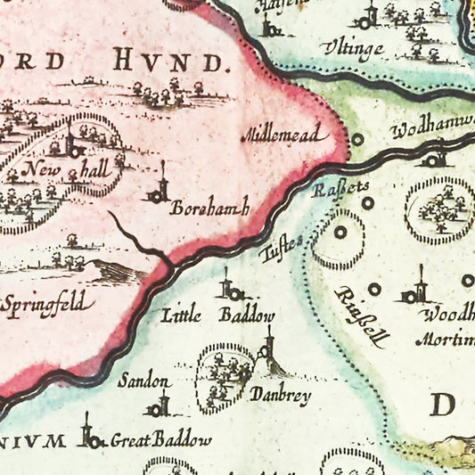 Vintage Map of Essex, England, 1665
